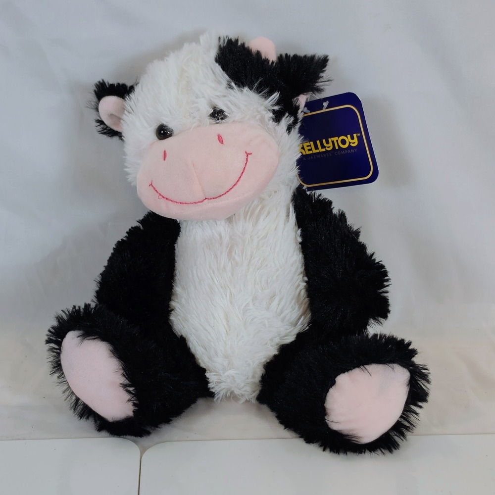 Kellytoy Cow Plush Black White Pink Snout 2022 Stuffed Animal Toy NWT Promo